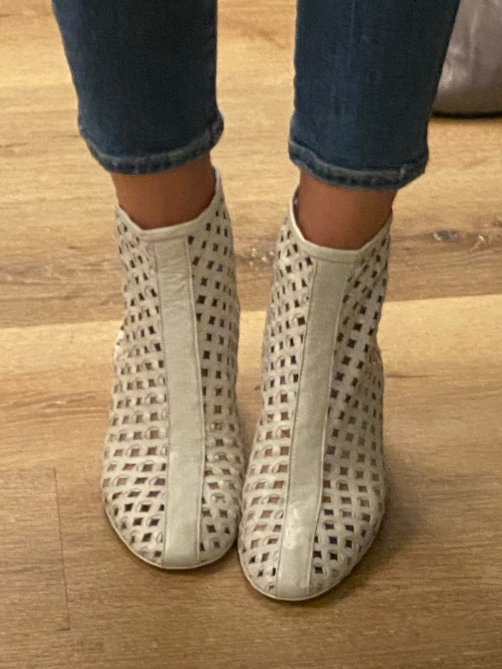 HALMANERA - Perforated Round Toe Booties - Cream/Beige Leather - 36 EU/5.5-6 US